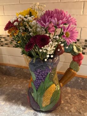 Vegetable Pitcher Vase Majolica Style Farmhouse Kitchen Decor